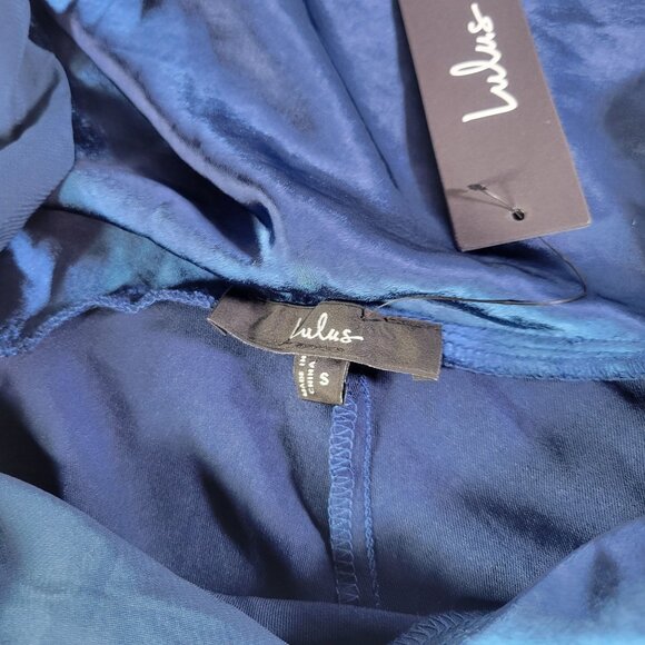 Lulus Navy Blue Satin Sleeveless Maxi Dress With Cowl Neckline Size S - Picture 3 of 8